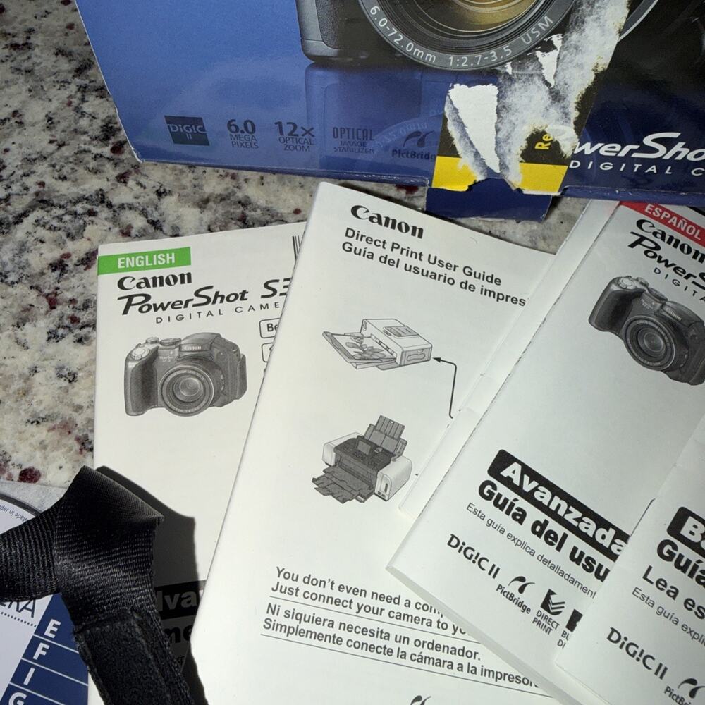 Canon PowerShot S3 IS 6.0MP Digital Camera Black In Box For Parts Not Working - Picture 7 of 10